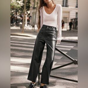 NWT  Zara Marine Faux Black Leather Pants in size US 6